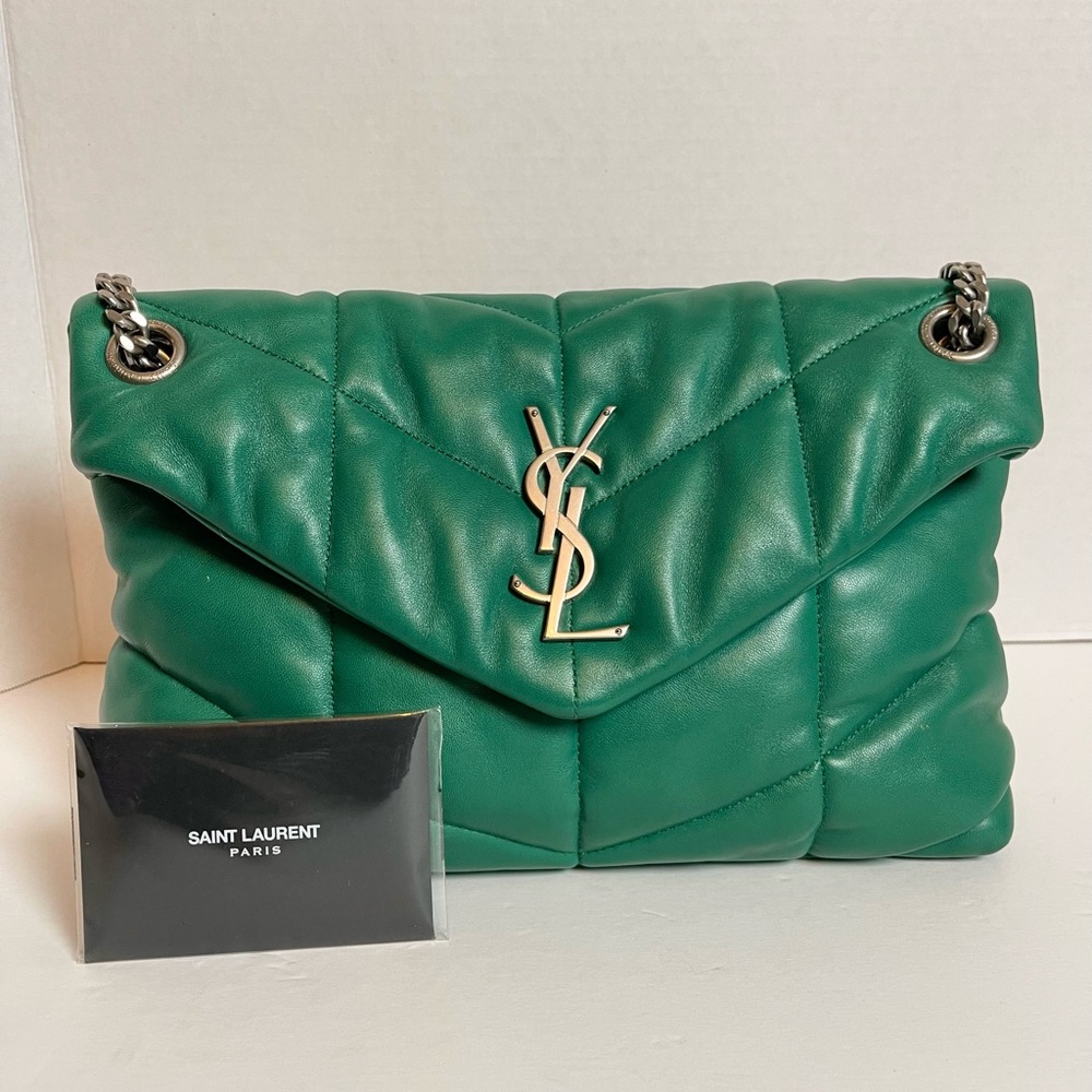 Yves Saint Laurent Lambskin Quilted Small Loulou Puffer Satchel Green Field